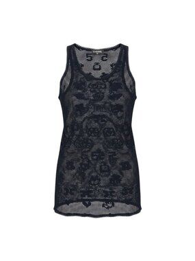 Chanel Cf4 Logo Monogram Sheer Mesh Top 38 Black